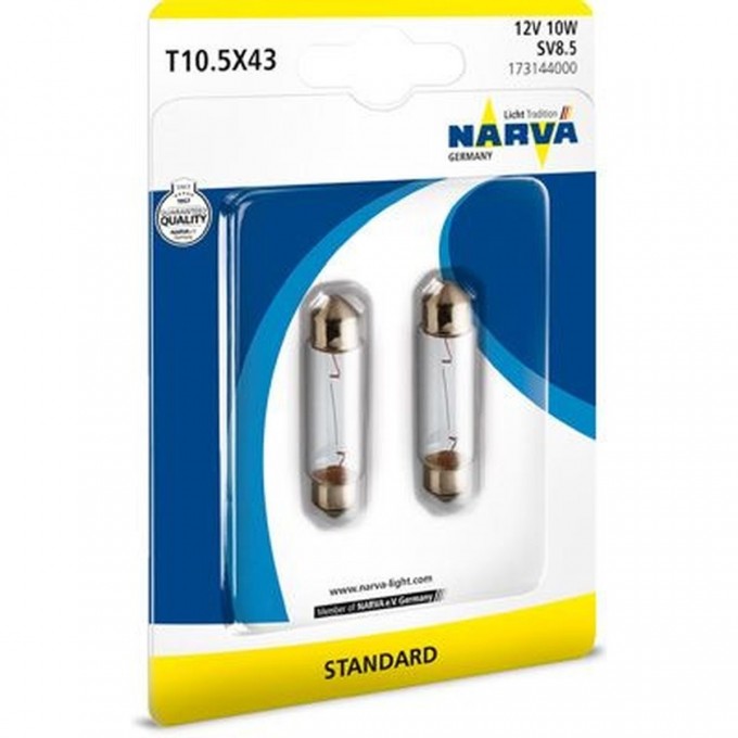 Лампа NARVA FESTOON LAMPS 12V C10W 10W SV8.5 41мм двухцокольная, 2шт. 78957354