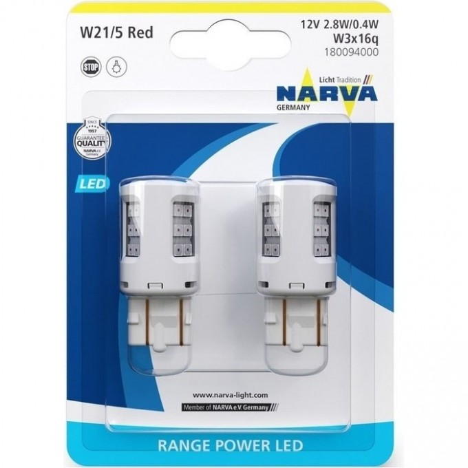 Лампа NARVA RANGE PERFORMANCE LED W21/5 12V 2.7W B2 BAU15s red 80590314