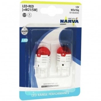 Лампа NARVA RANGE PERFORMANCE LED W21-5 12V W3x16q 0.8W/1.75W B2 red 2шт.