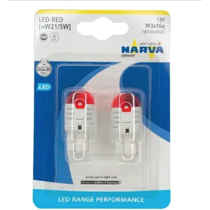 Лампа NARVA RANGE PERFORMANCE LED W21/5W 12V W3x16q RED 2шт. 119275376