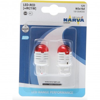 Лампа NARVA RANGE PERFORMANCE LED W21 red 2 шт.