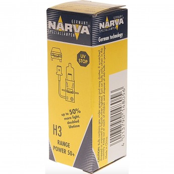 Лампа NARVA RANGE POWER 50+ H3 55W 12V PK22S с проводом