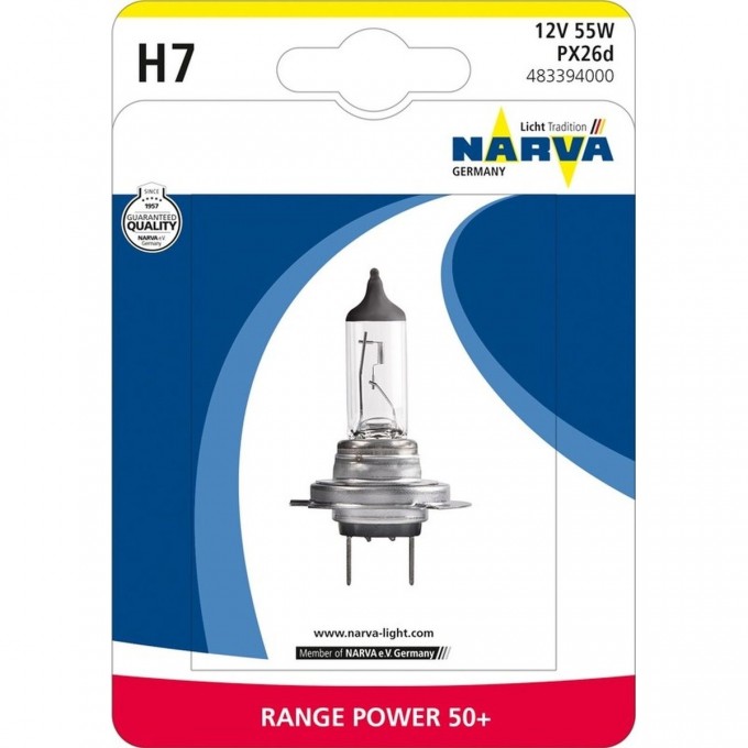 Лампа NARVA RANGE POWER 50+ H7 12V 55W PX26d 100966328