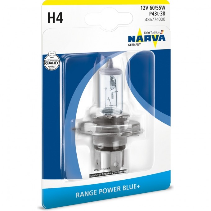 Лампа NARVA RANGE POWER BLUE+ H4 12V 60/55W P43t 72483316