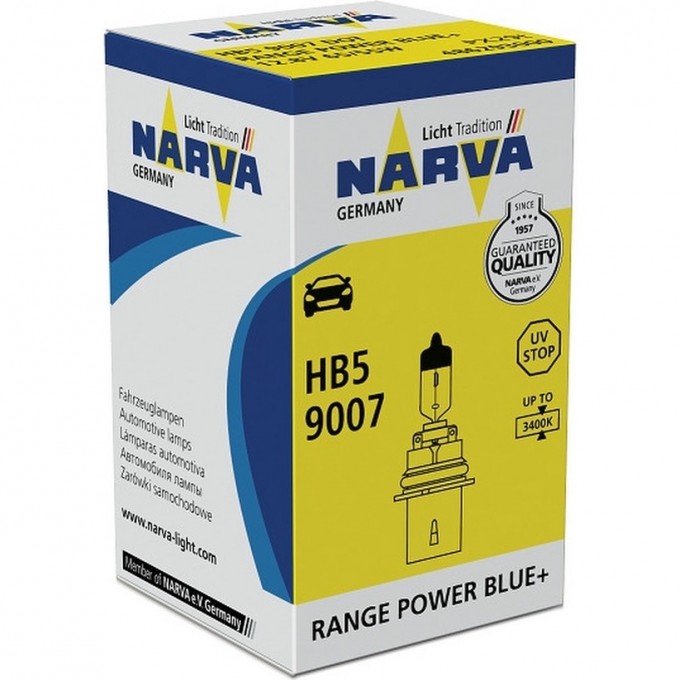 Лампа NARVA RANGE POWER BLUE+ HB5 12V 65/55W PX29t белый свет-голубой оттенок 83812938