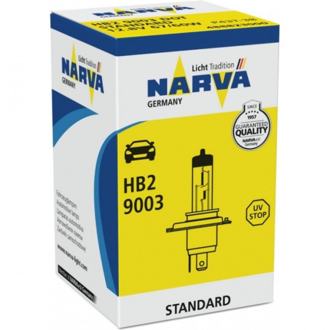 Лампа NARVA STANDARD HB2 60/55W 9003 12V P43t-38 47386626